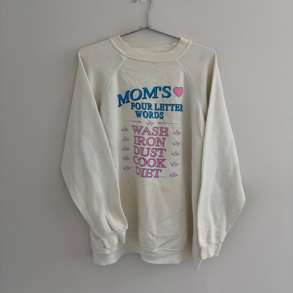 Vintage Hanes Sport Moms Four Letter Words Sweatshirt White XXL